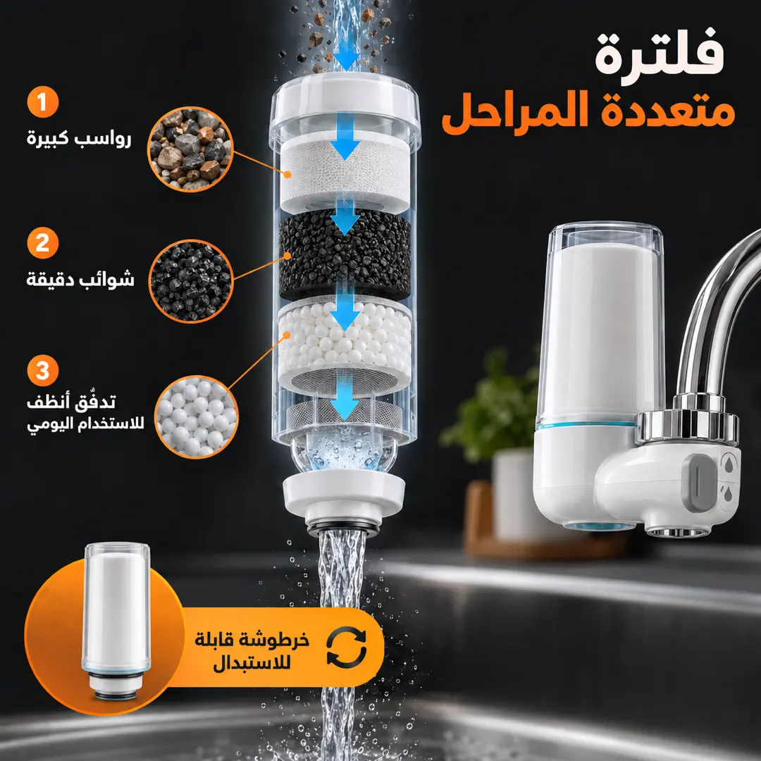 مراحل الترشيح داخل خرطوشة فلتر الحنفية