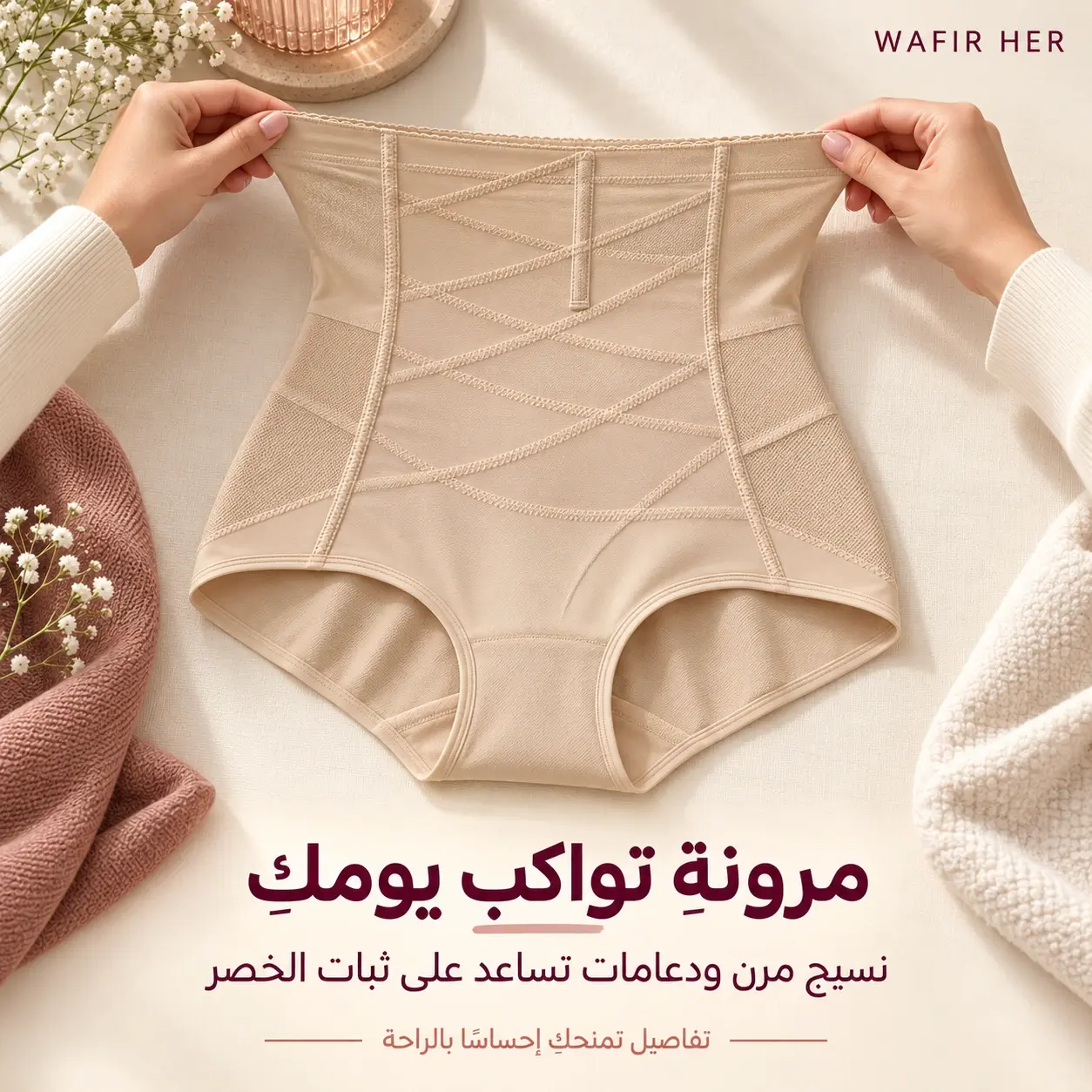 عرض مرونة نسيج المشد البيج ودعامات ثبات الخصر