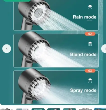 الوضعيات الثلاث لرأس الدش عالي الضغط: Rain و Blend و Spray