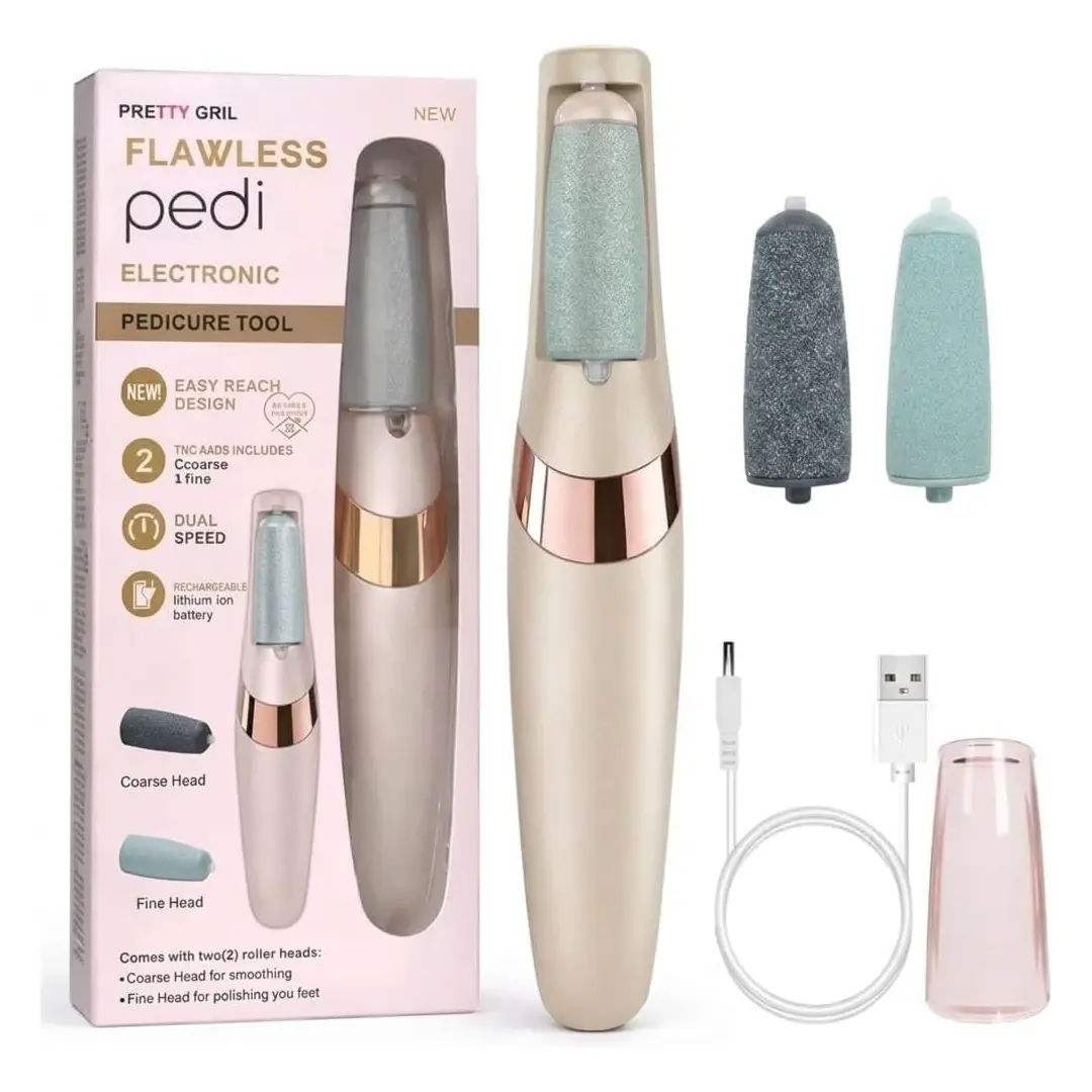 علبة جهاز تقشير القدم مع رأسي التقشير والغطاء وكابل الشحن