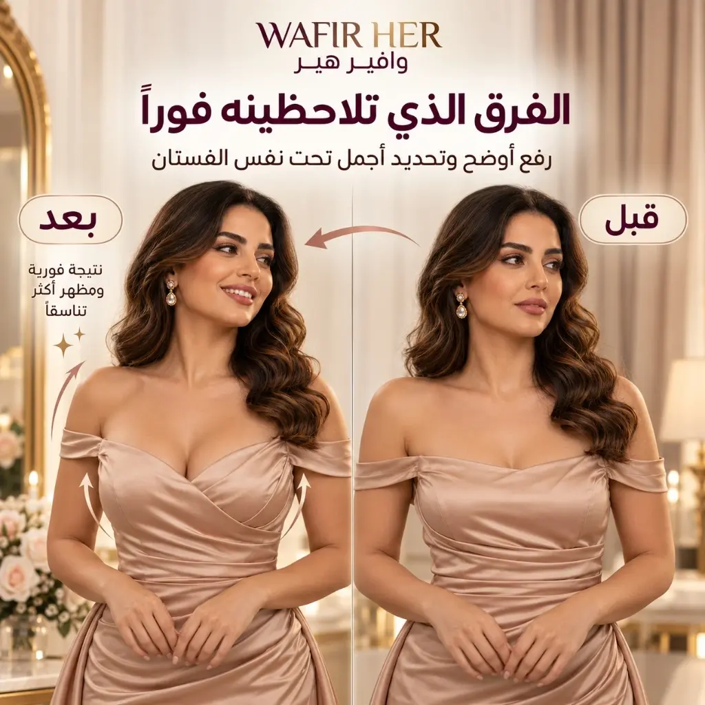الفرق الذي تلاحظينه فوراً — رفع أوضح وتحديد أجمل تحت نفس الفستان بين قبل وبعد